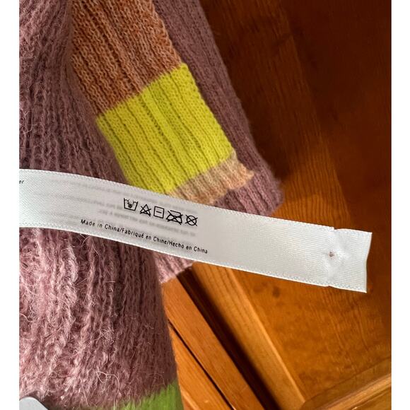 NWT By Anthropologie Colorblock Stripe Wool Blend Scarf Pink Winter Wrap - Picture 8 of 12